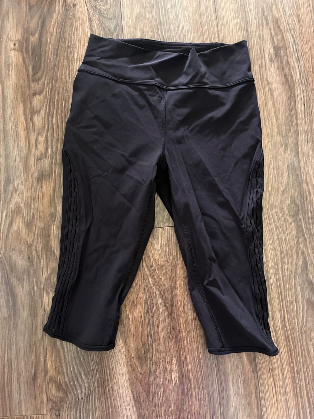 lululemon athletica Black Cropped Leggings with Side Mesh Detail